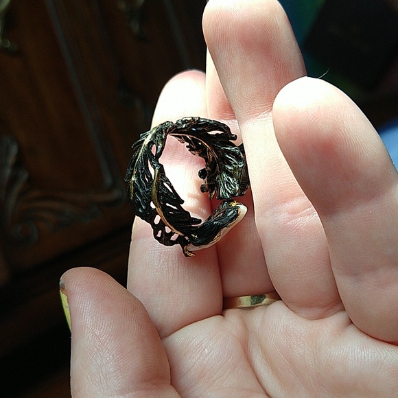 14k gold dipped 925 sterling silver oxidized coin pearl amethyst blue topaz ring - Picture 10 of 13